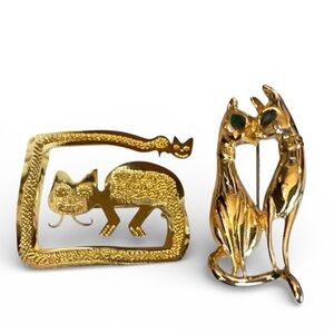 Gold Cat Brooch Set